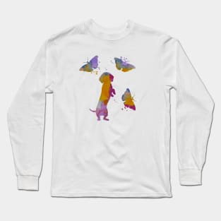 Dachshund Art With Butterflies, Doxie Art, Colorful Dog Long Sleeve T-Shirt